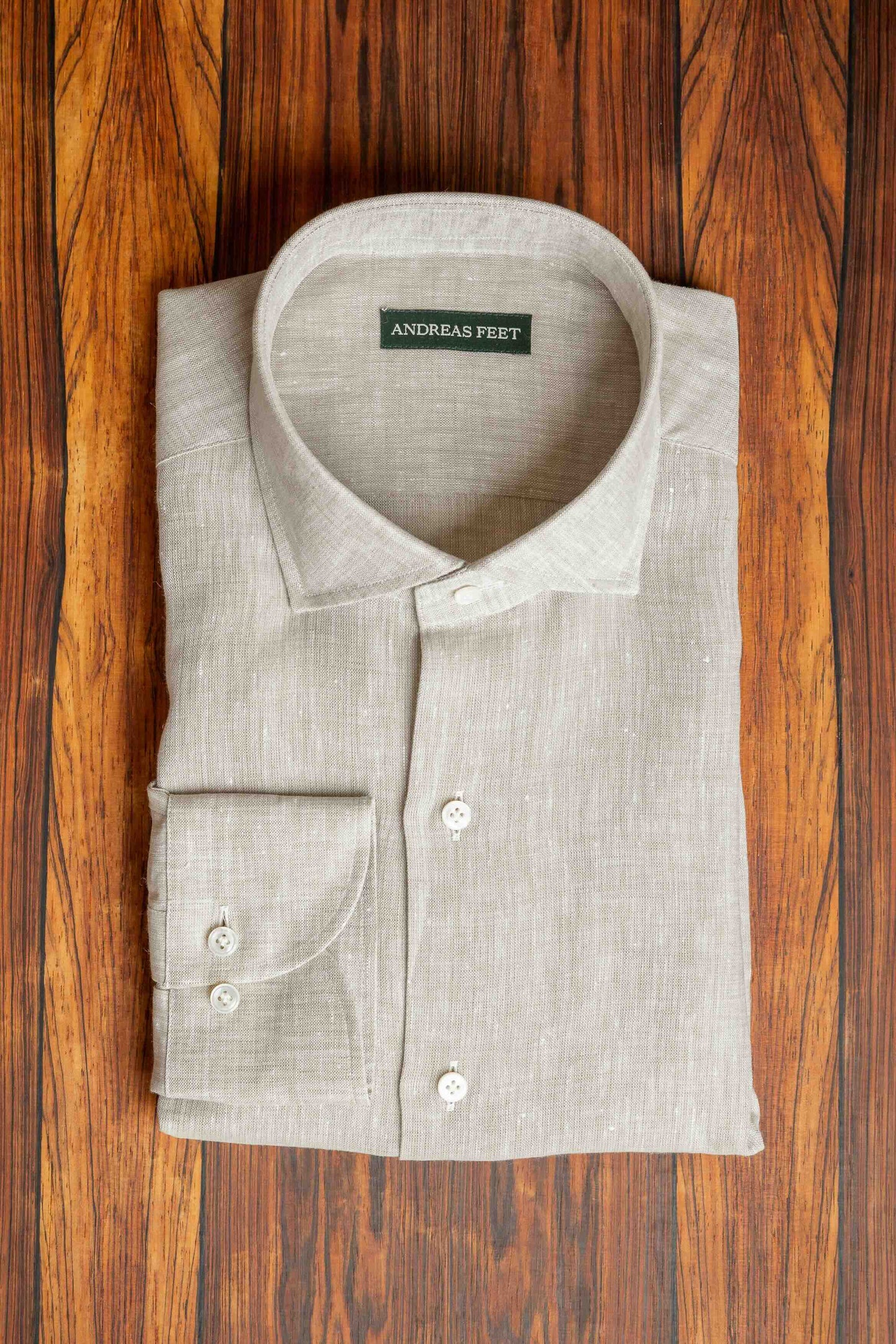 Beige Linen Cut Away Collar Shirt