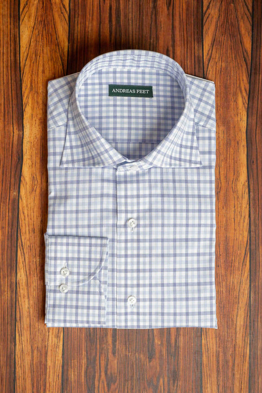 Blue Check Zephir Spread Collar Shirt