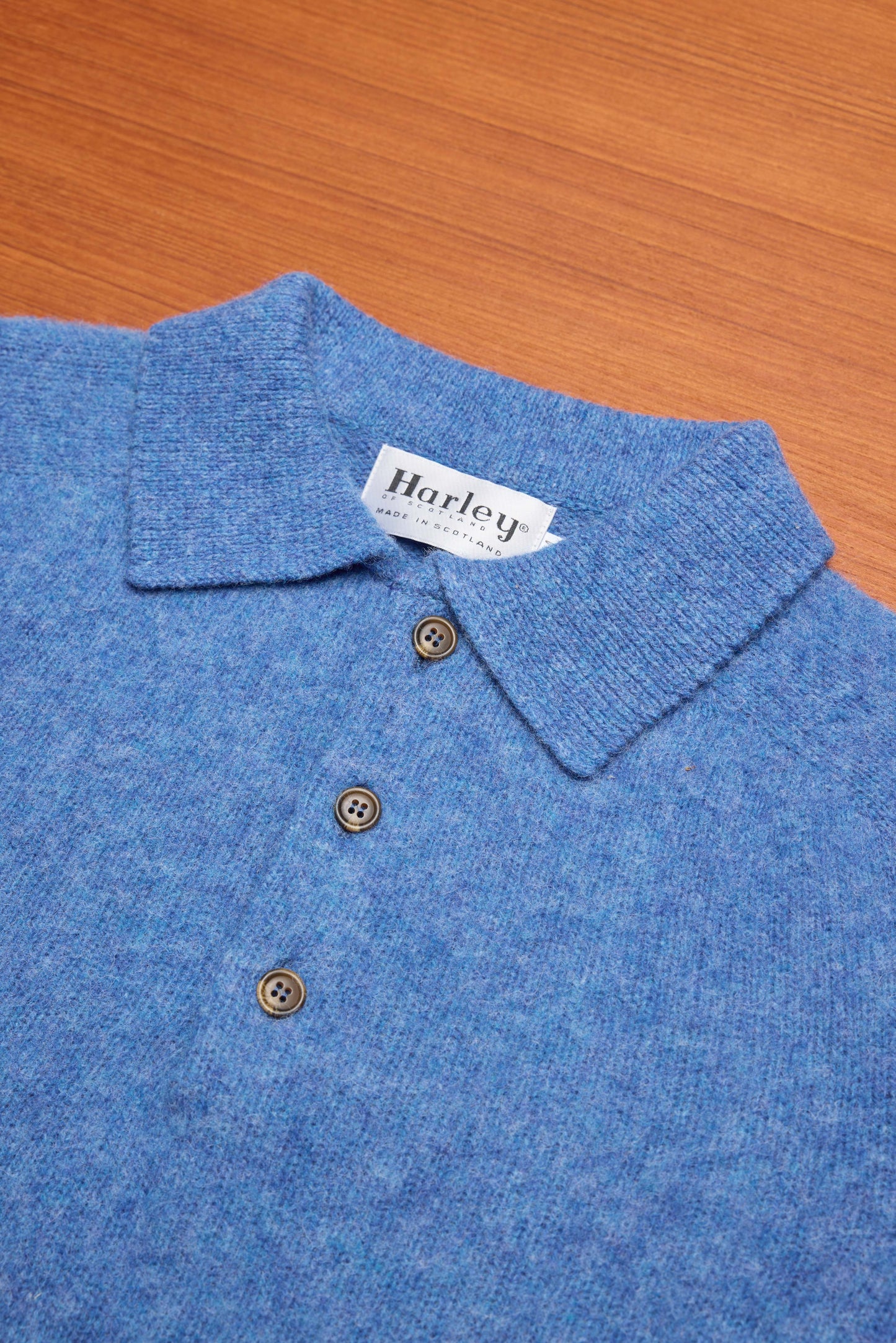 Cobalt Polo Neck Brushed Shetland Wool Jumper