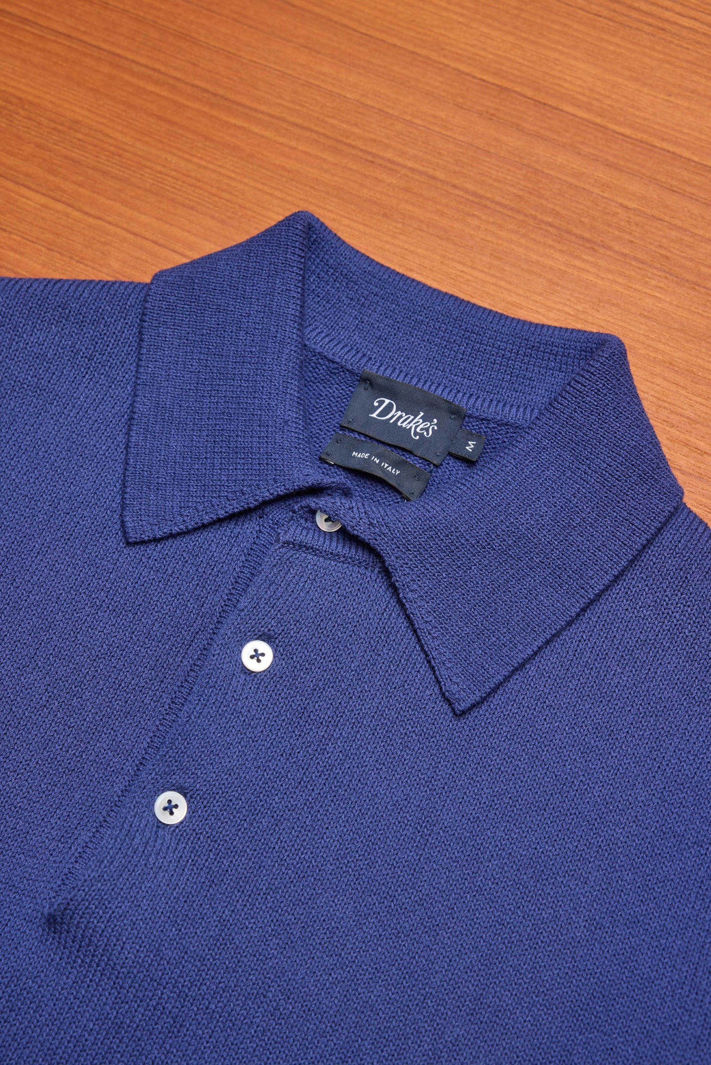 Blue Knitted Crepe Cotton Short-Sleeve Polo Shirt