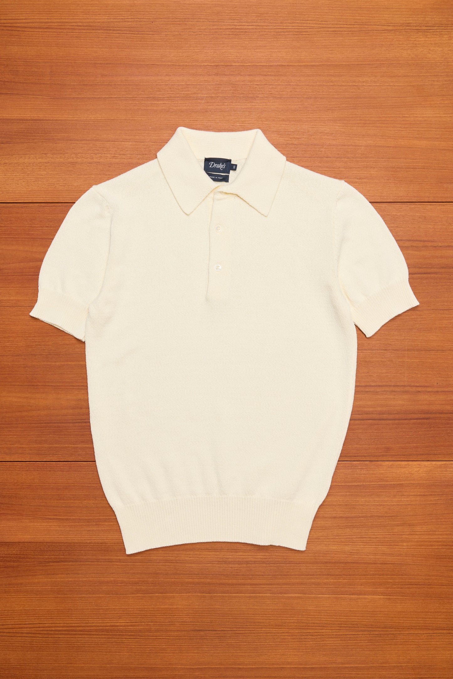 Textured Cotton Knitted Polo Ecru