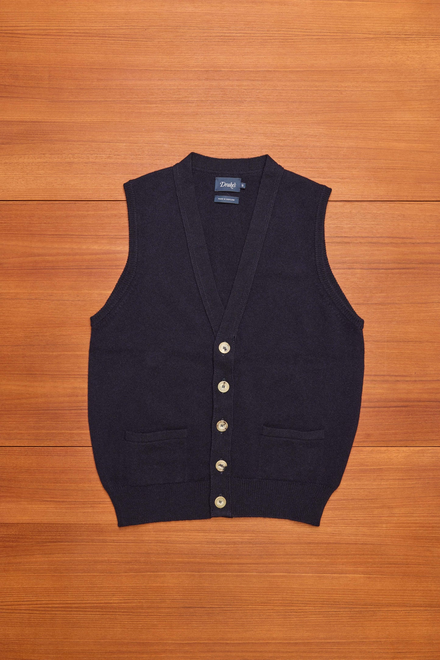 Navy Sleeveless Cardigan Lambswool