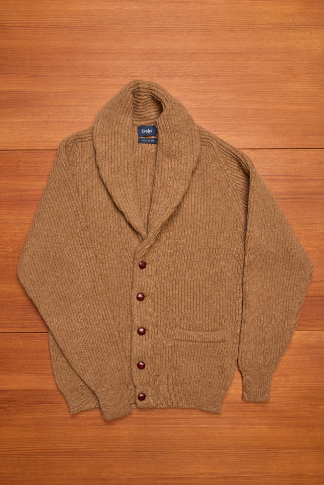 Camel Lambswool Shawl Collar Cardigan