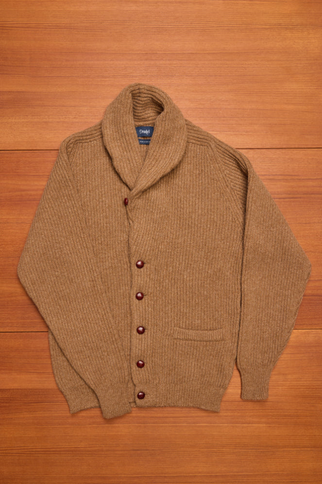 Camel Lambswool Shawl Collar Cardigan