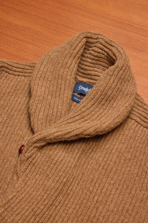 Camel Lambswool Shawl Collar Cardigan