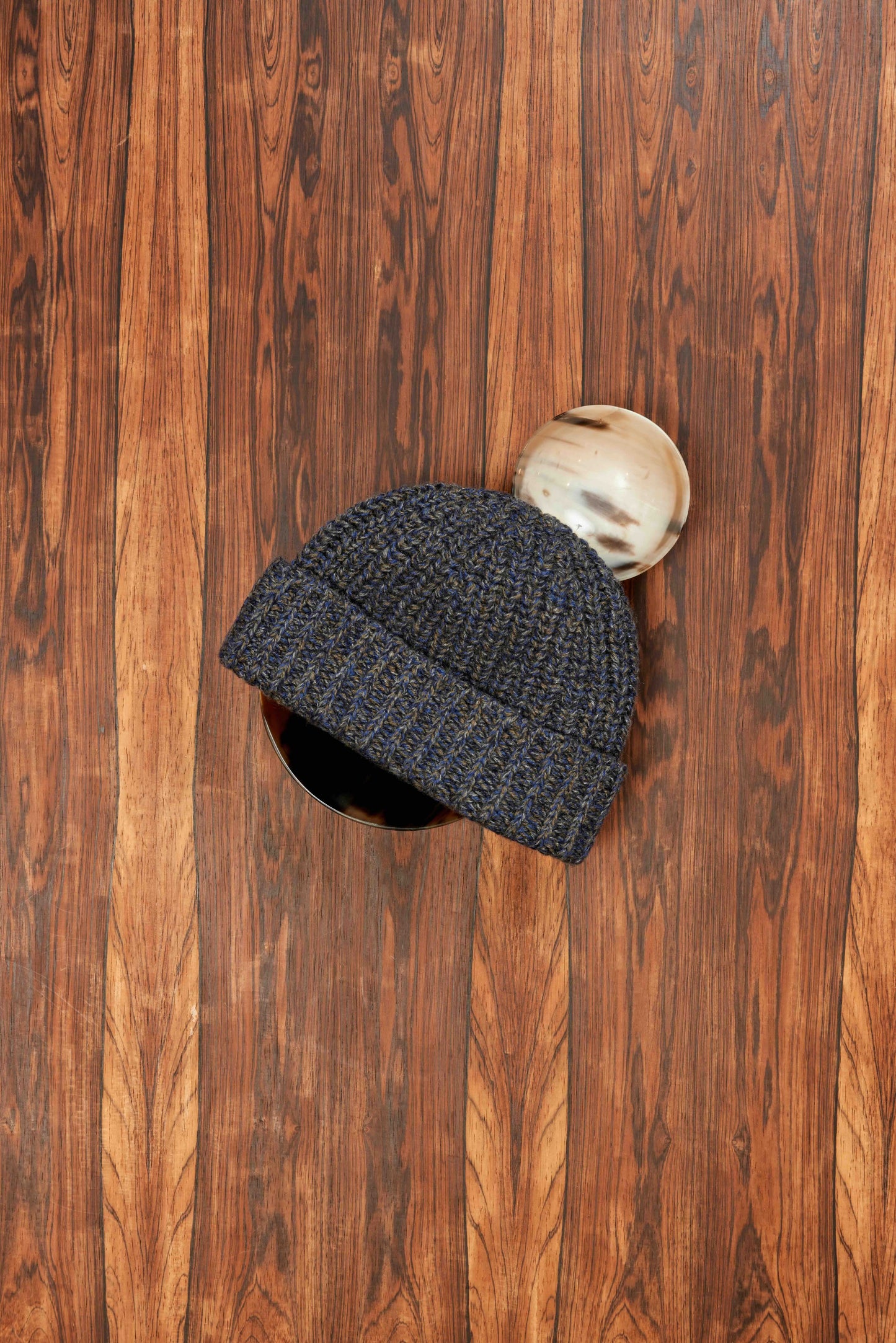 Blue Chunky Rib Marl Cashmere Beanie