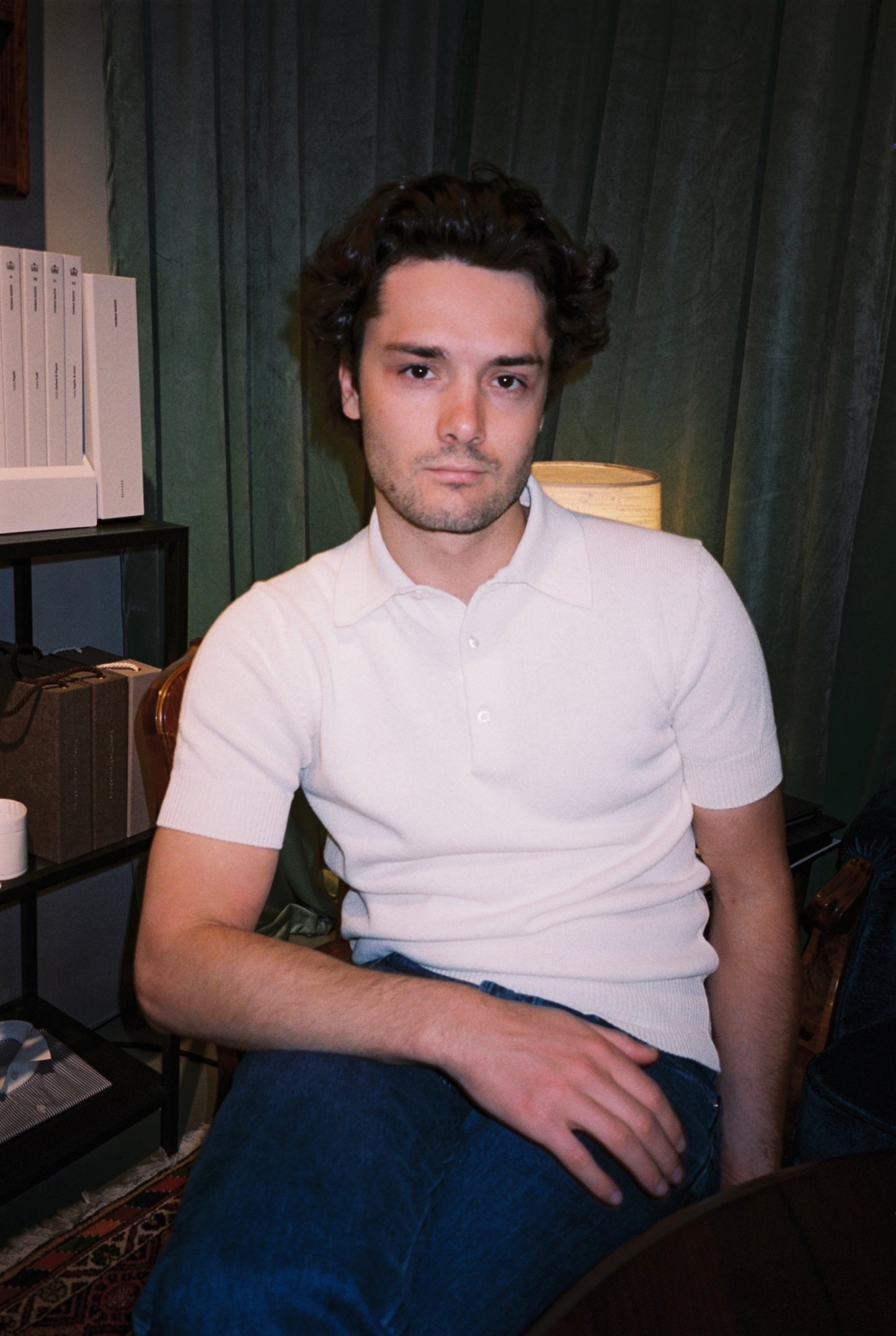 Textured Cotton Knitted Polo Ecru