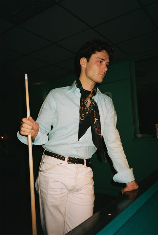 Mint Green Linen Cut Away Collar Shirt