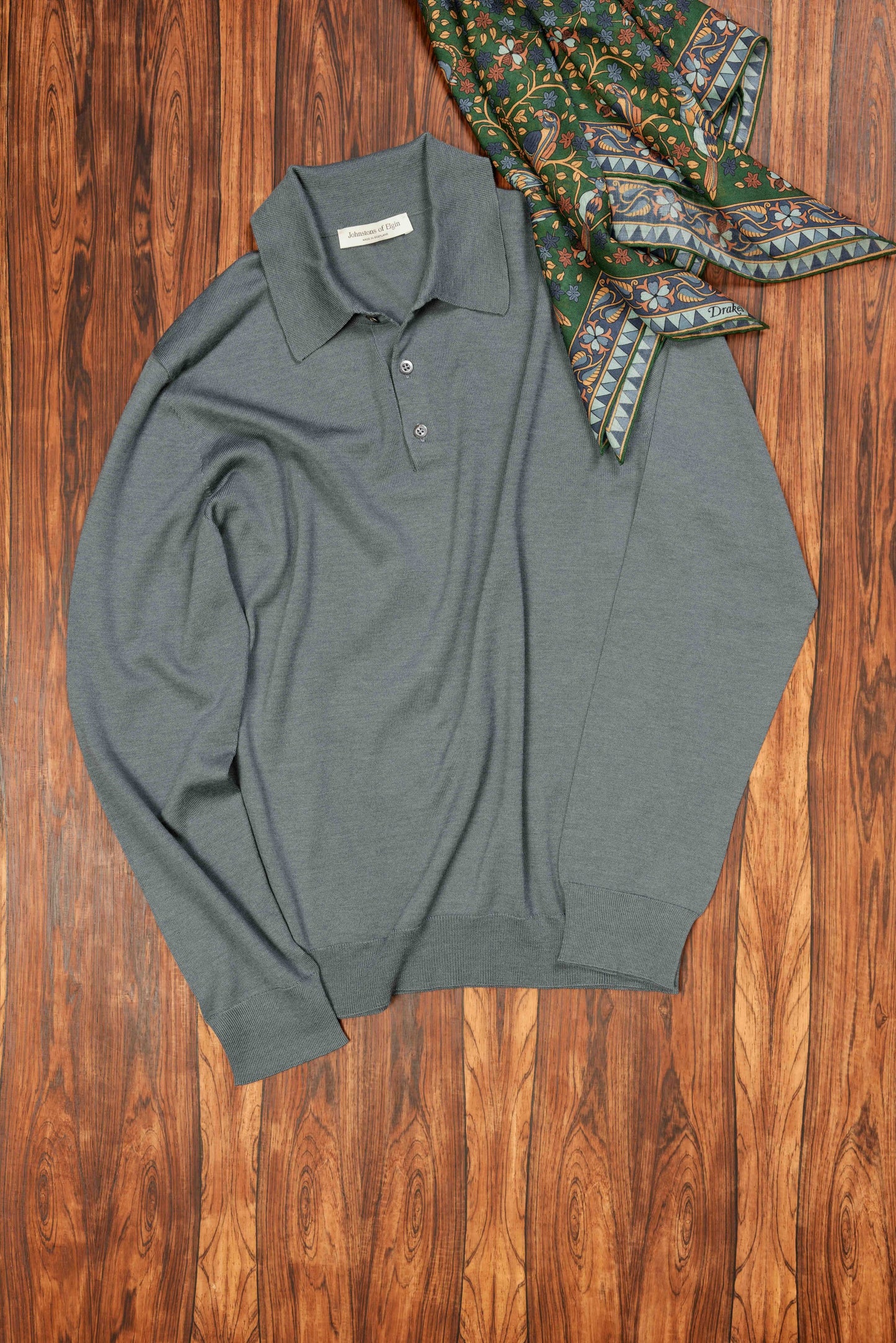 Slate Polo Neck 3ply Super Fine Merino Jumper