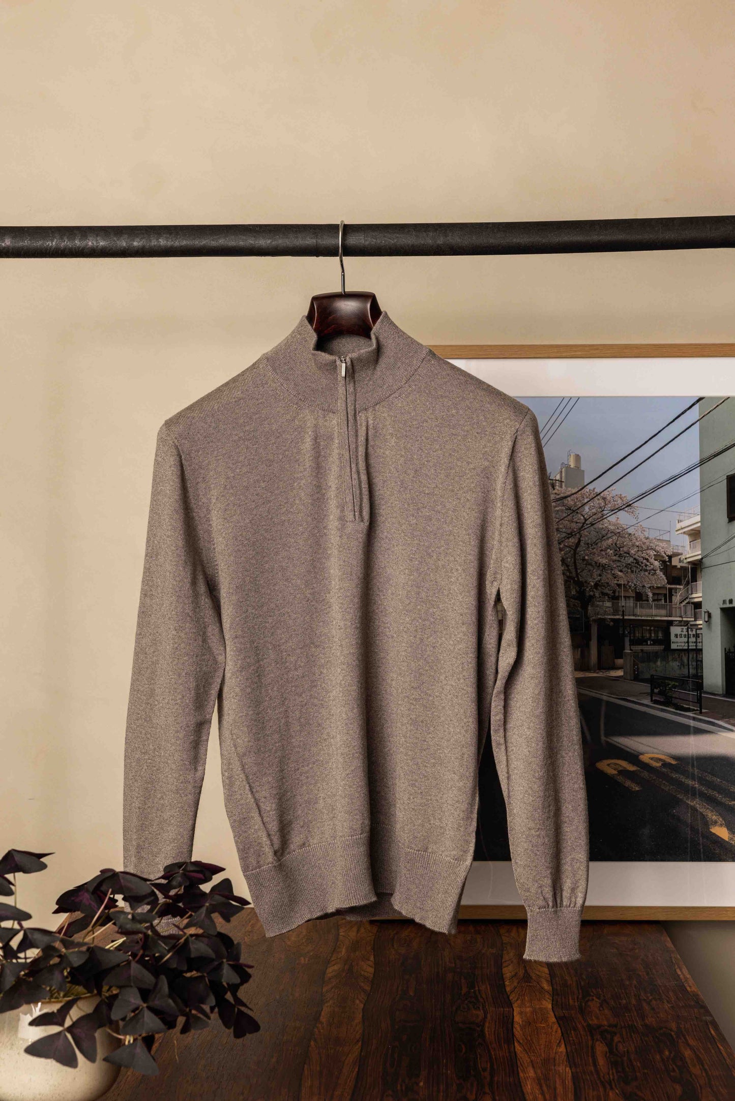 Natural 1/4 Zip Extra Fine Merino Jumper