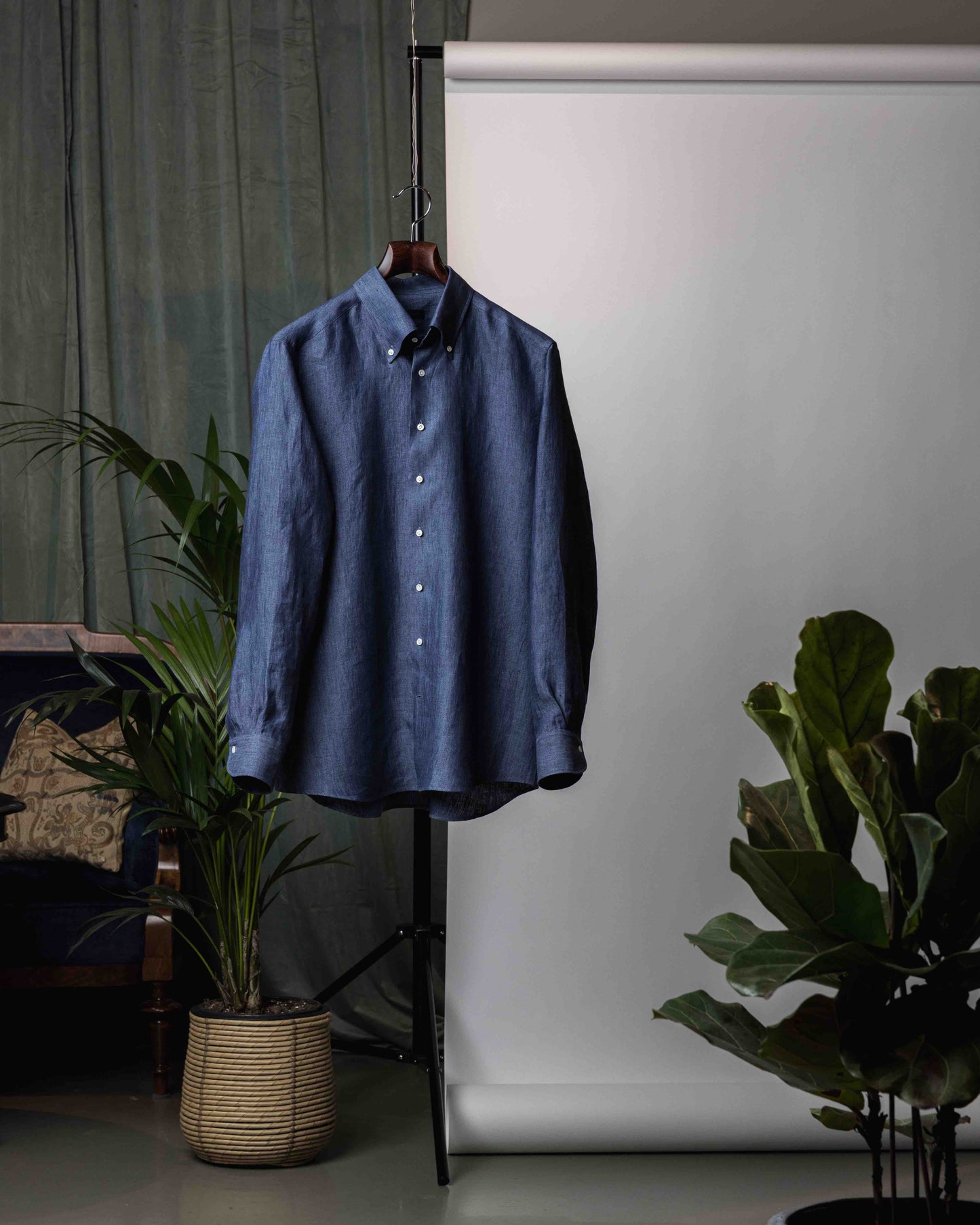 Blue Herringbone Linen Modern Fit Shirt