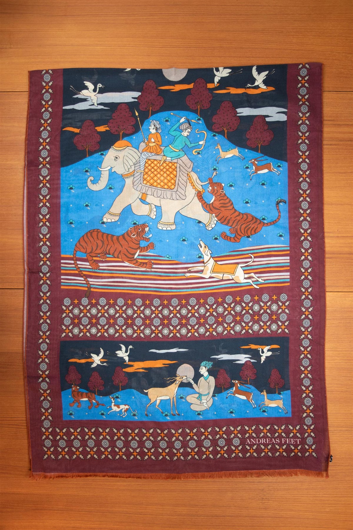Burgundy Elephant Hunter Wool & Silk Scarf