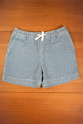 Indigo stripe drawstring shorts