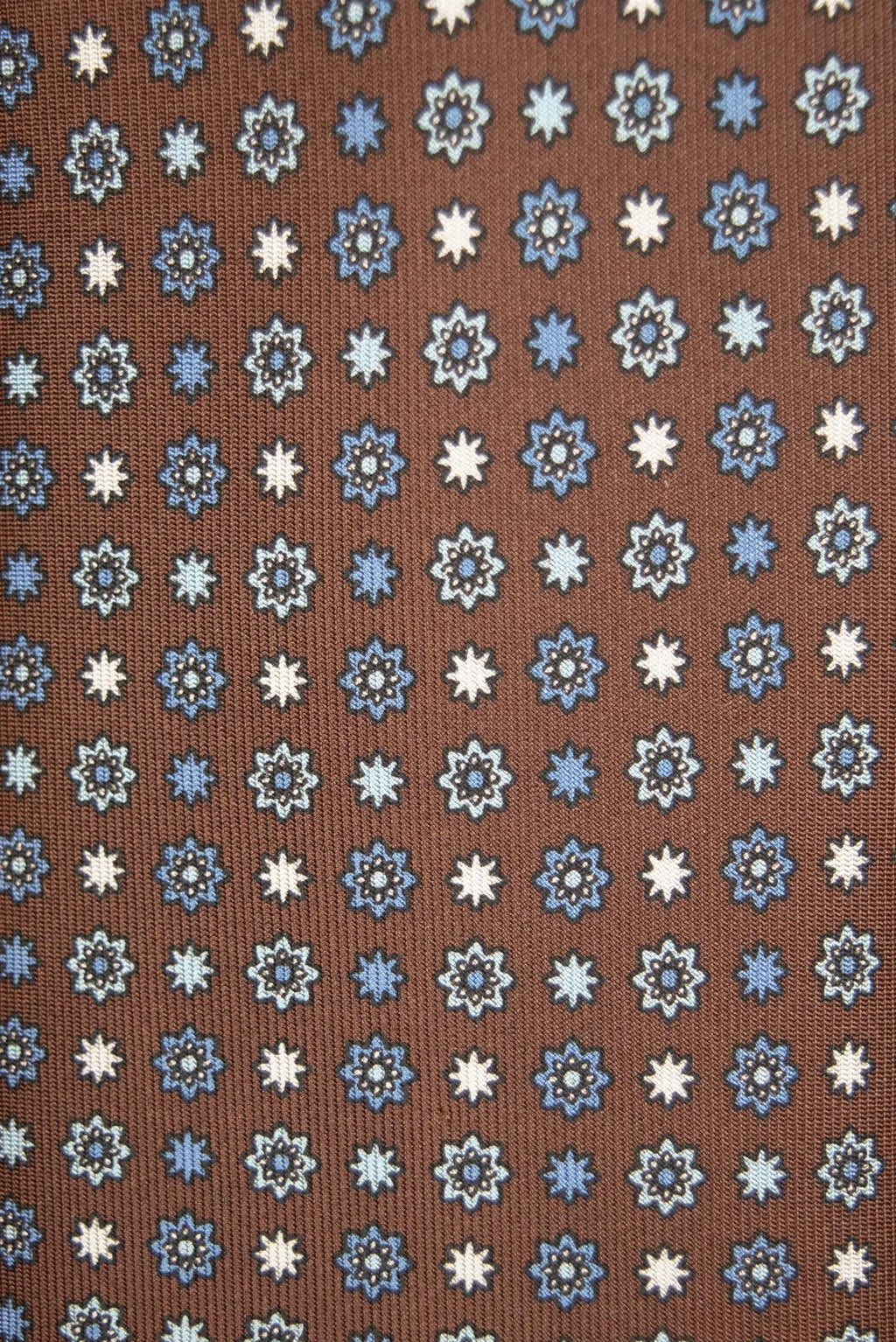 Brown and blue flower pattern 3-Fold Silk Tie