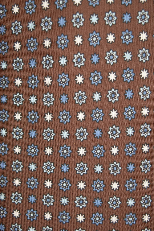 Brown and blue flower pattern 3-Fold Silk Tie