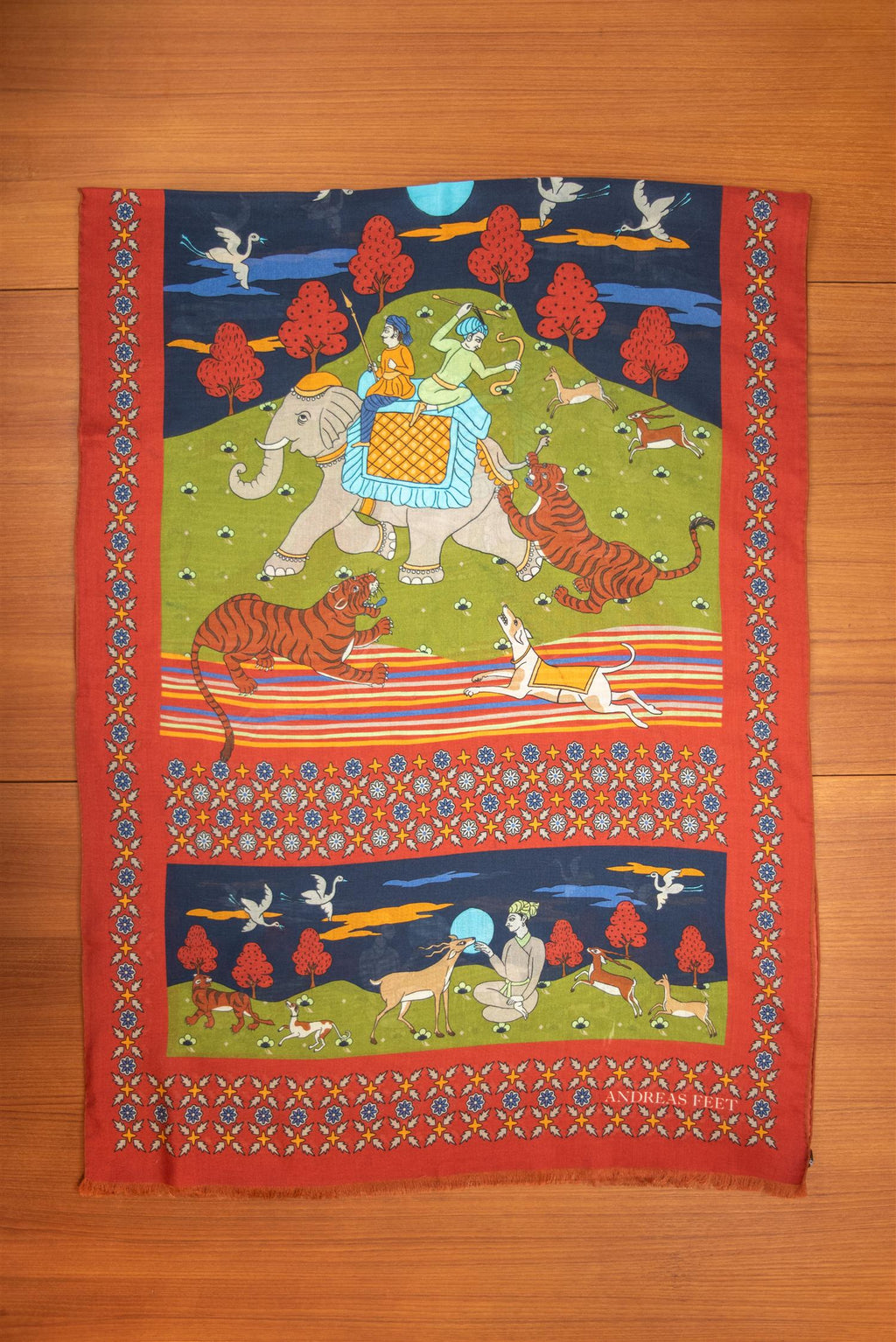 Orange Elephant Hunter Wool & Silk Scarf