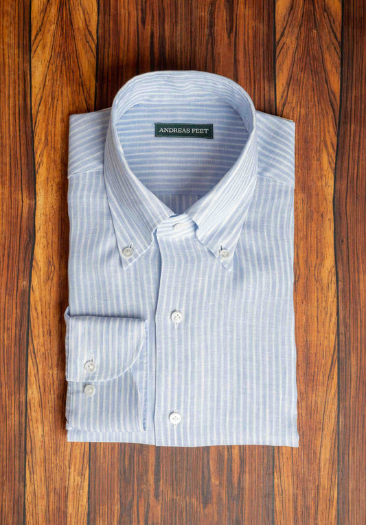 Light Blue Stripe Linen Button Down Collar  Shirt