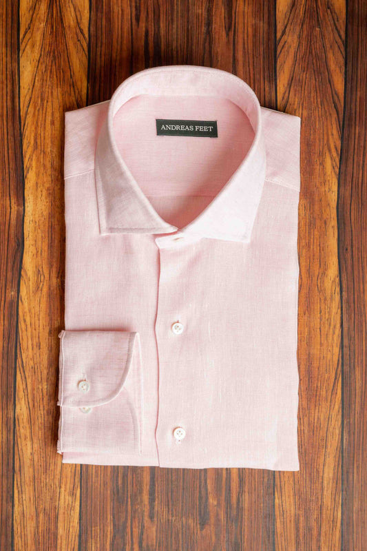Light Pink Linen Cut Away Collar Shirt