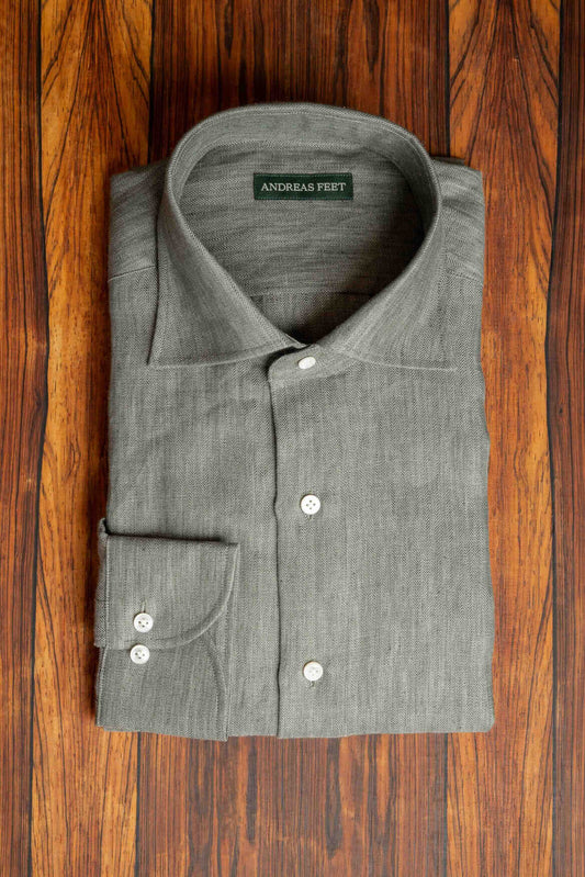 Sage Green Herringbone Linen Spread Collar Shirt