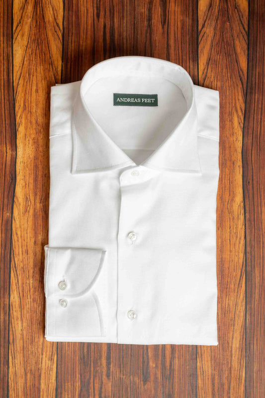 White Linen/Cotton Spread Collar Shirt