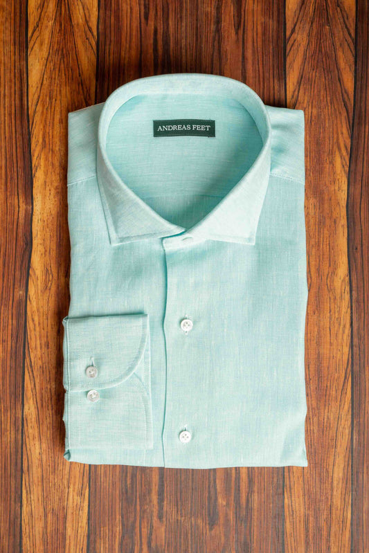 Mint Green Linen Cut Away Collar Shirt