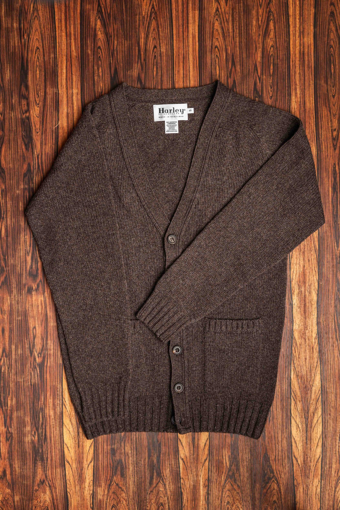 Brown Shetland Wool Cardigan w/ Horn Buttons