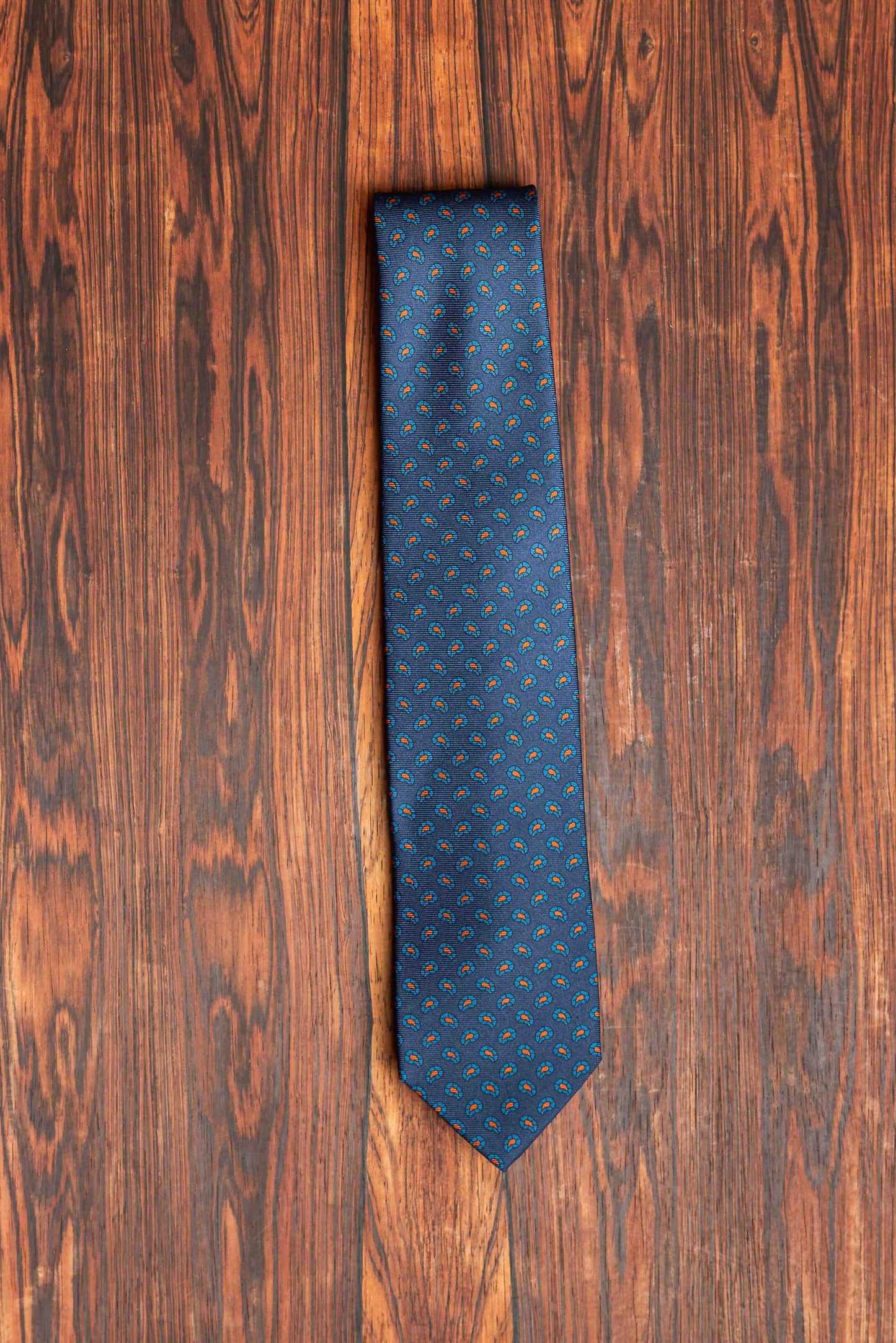 Blue Mini Paisley Leaf Twill Silk Tie