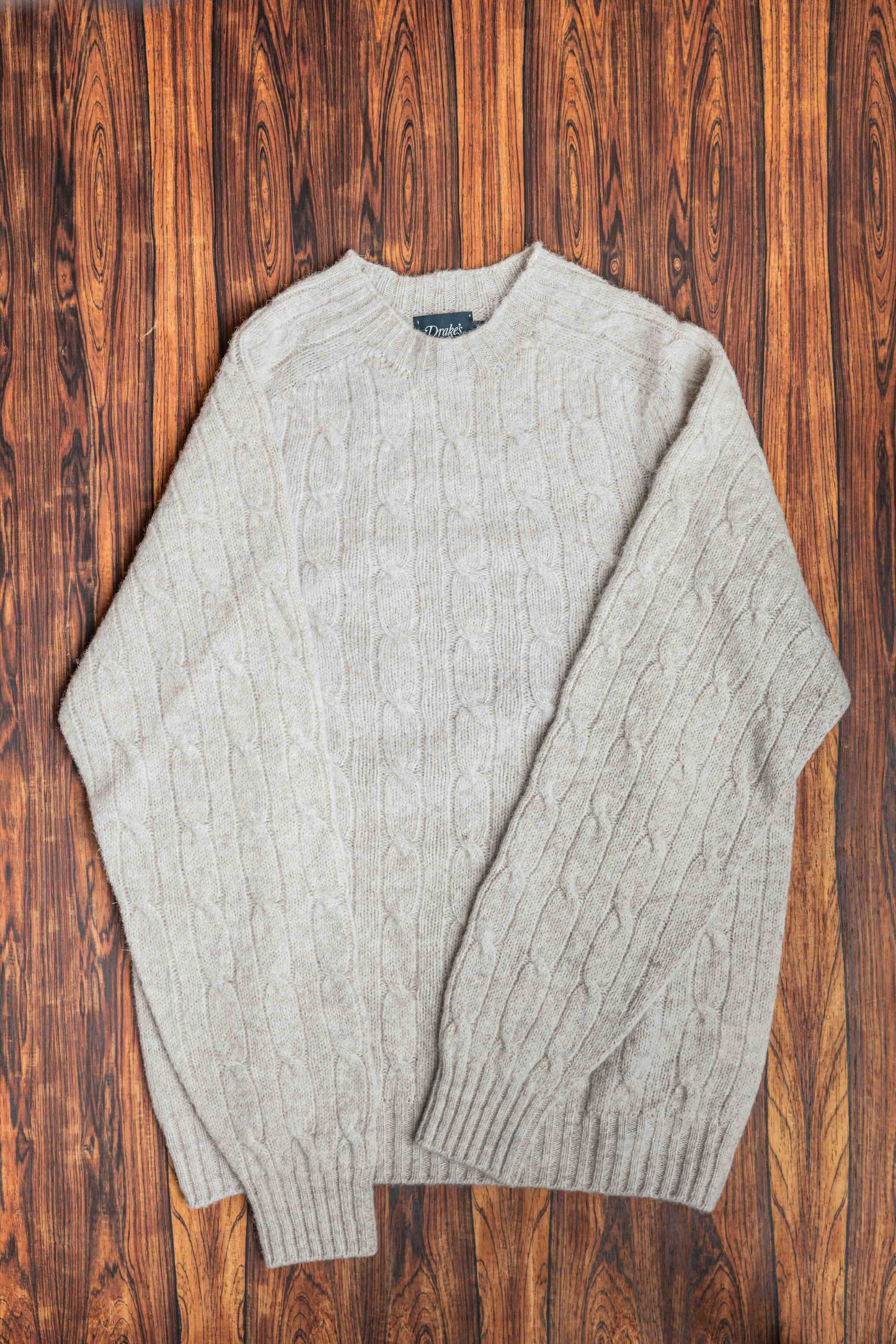 Putty Brushed Shetland Cable Knit Jumper