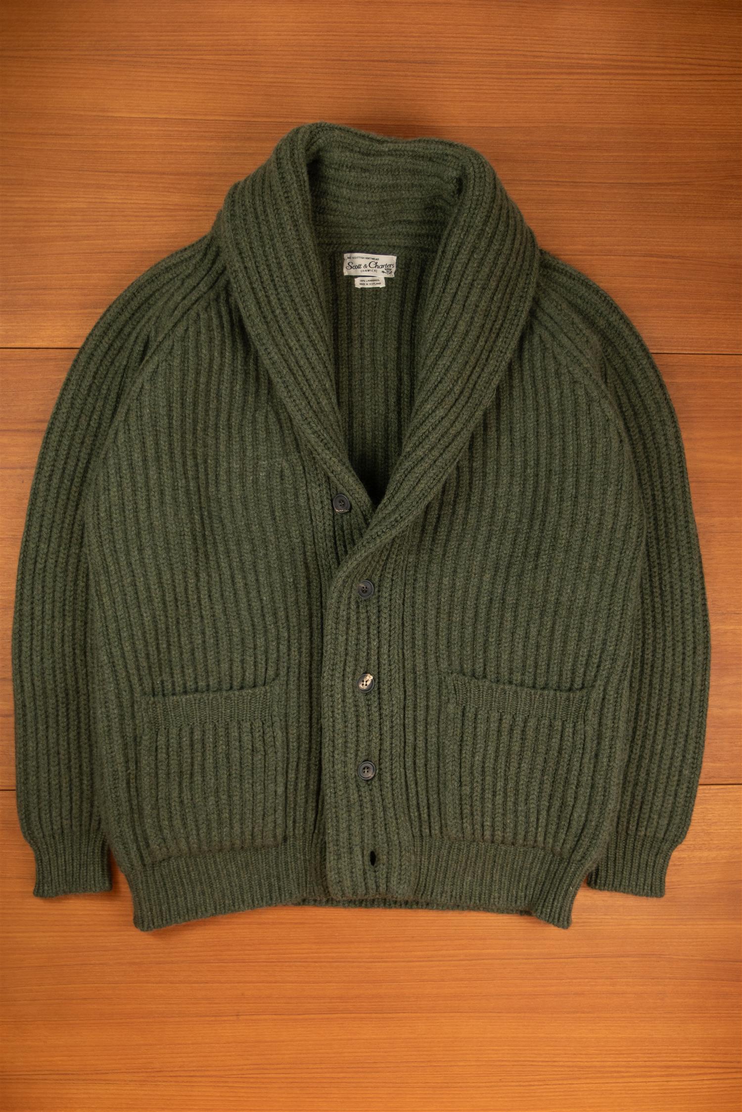 Crocodile green Lambswool Shawl Cardigan