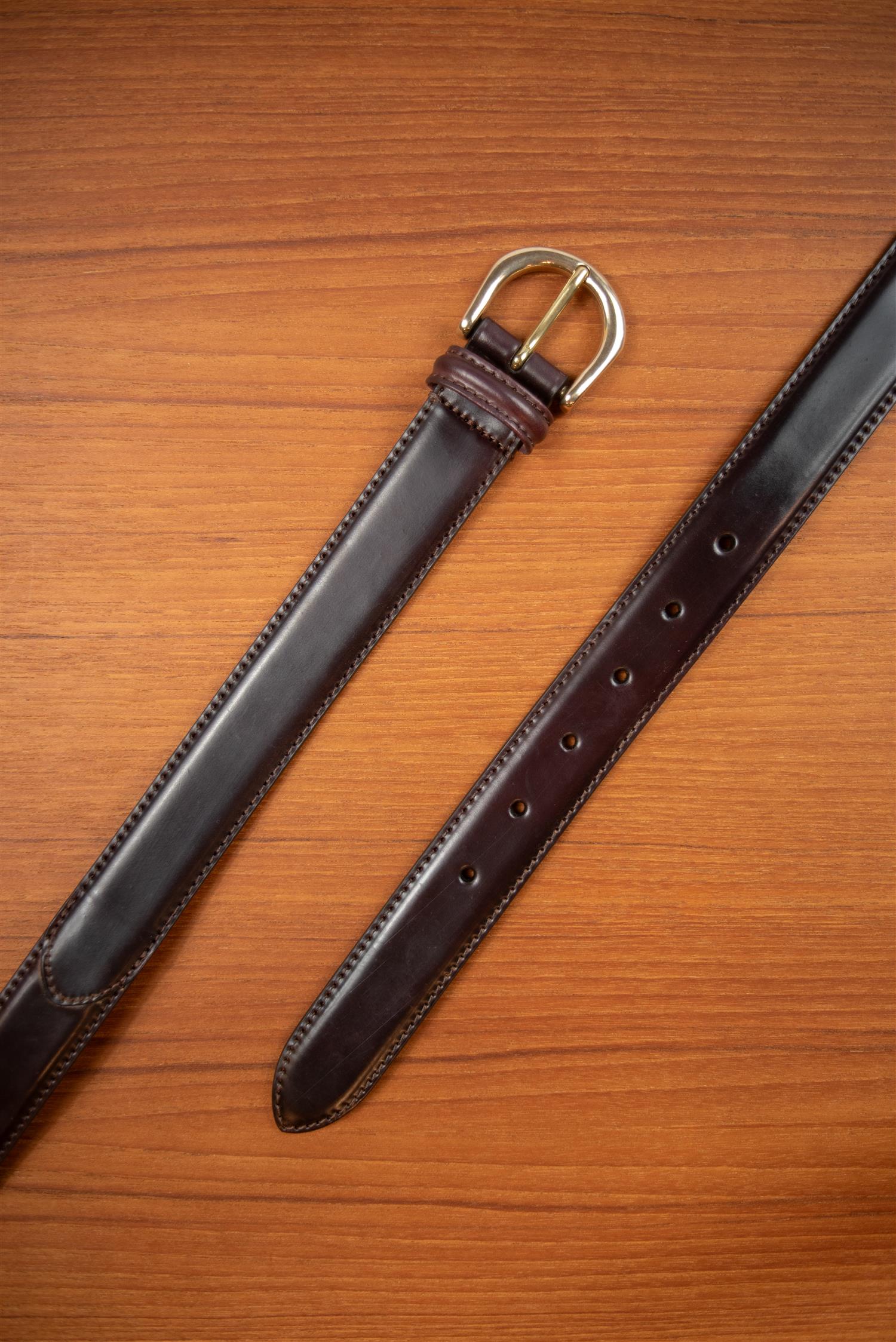 Brown Cordovan Brass Buckle Leather Belt