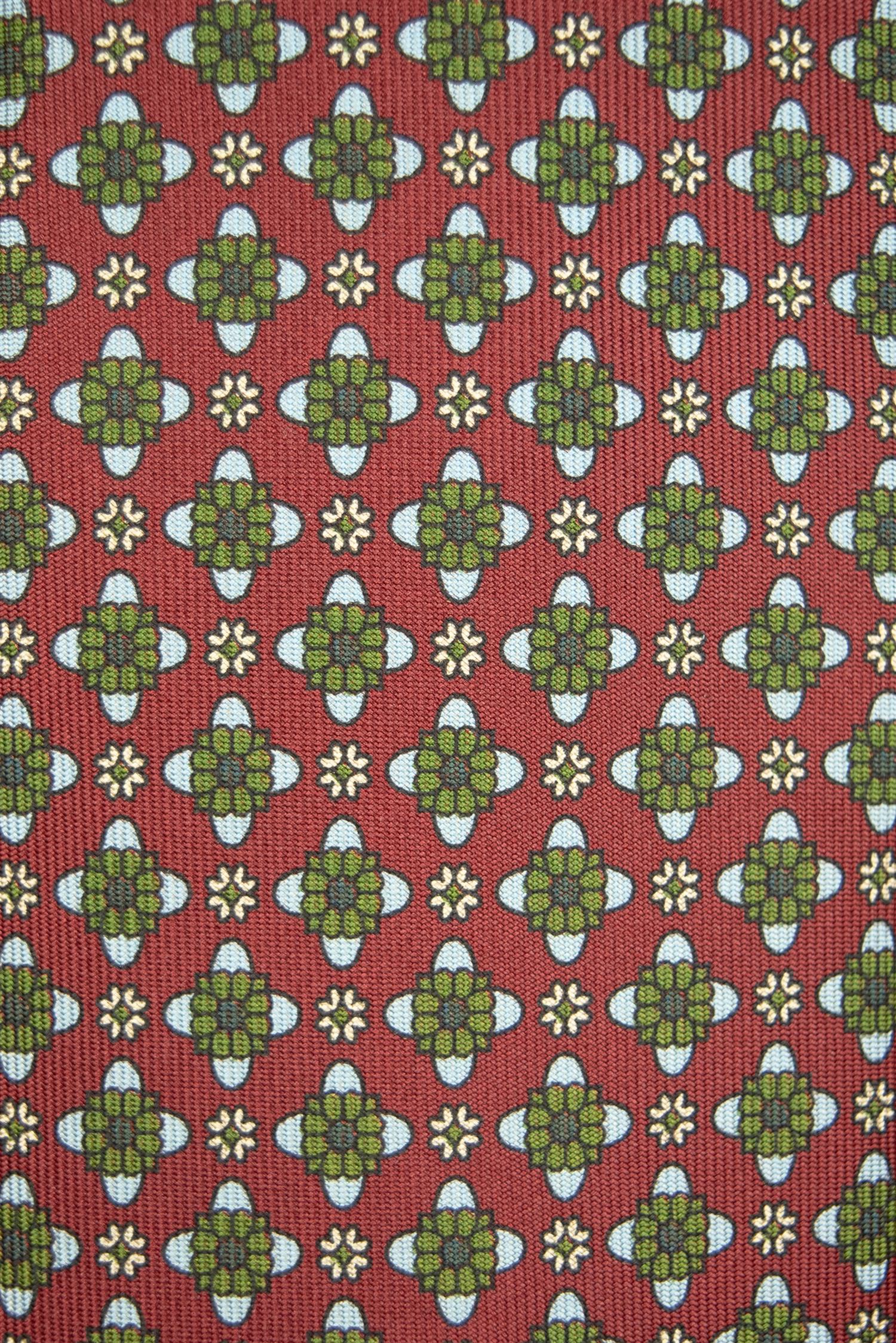 Green and red flower pattern 3-Fold Silk Tie