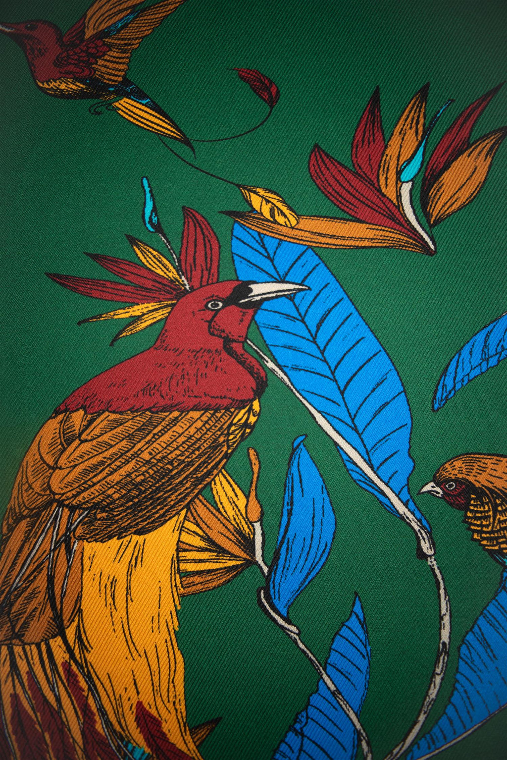 Emerald Peacock and Colibri 100% Silk Scarf