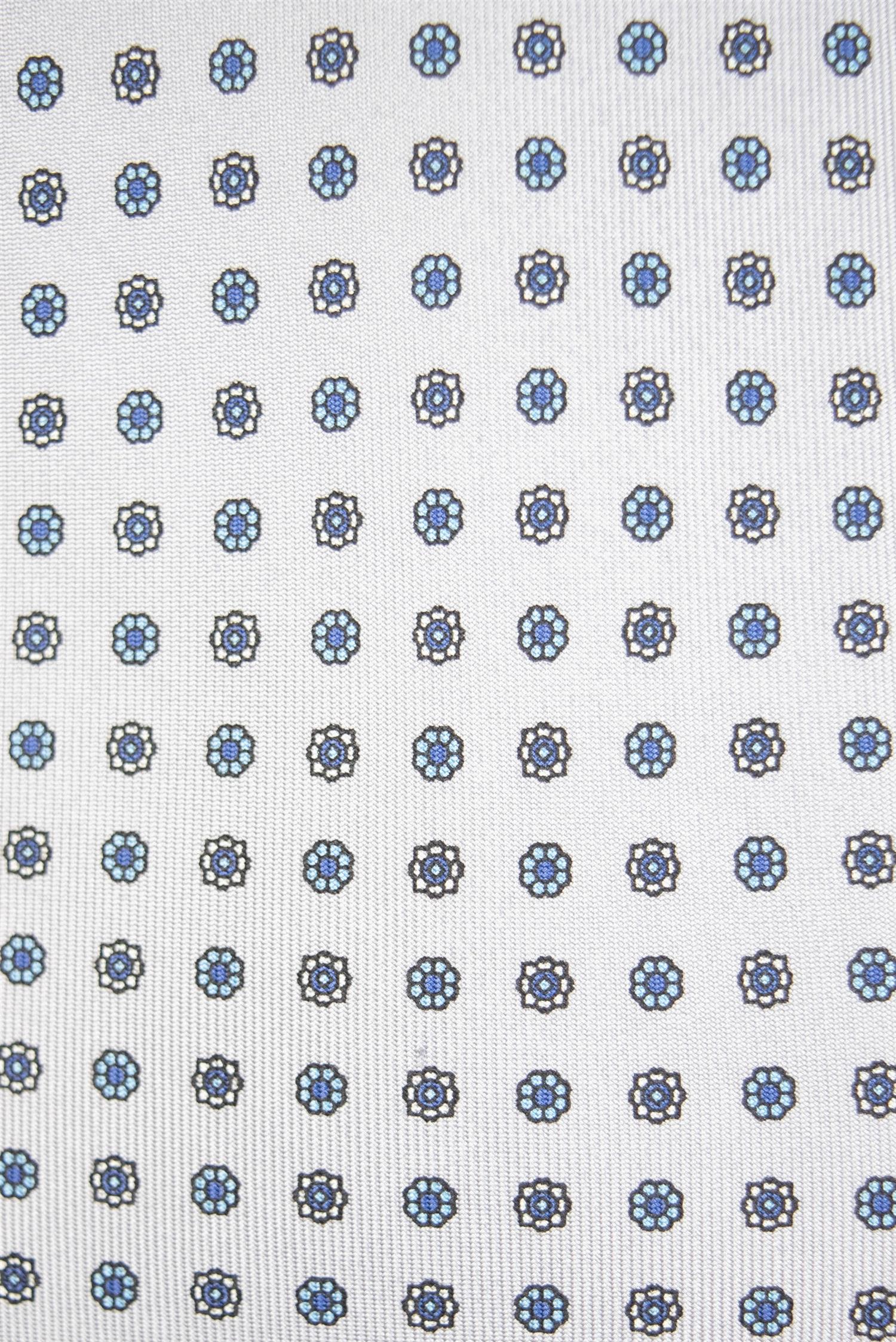 Silver and blue flower pattern 3-Fold Silk Tie
