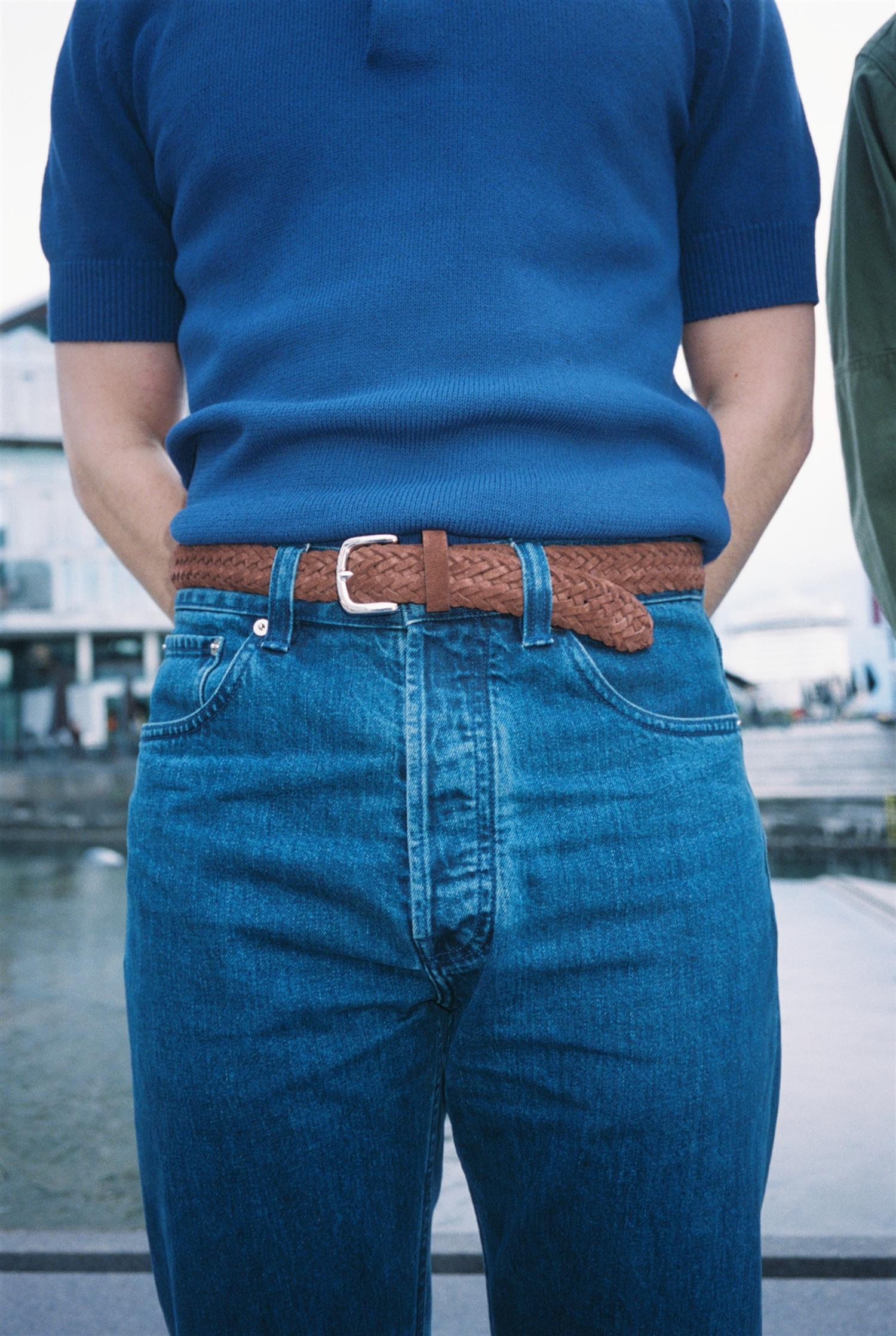 Dark Tan Braid Silver Buckle Suede Belt