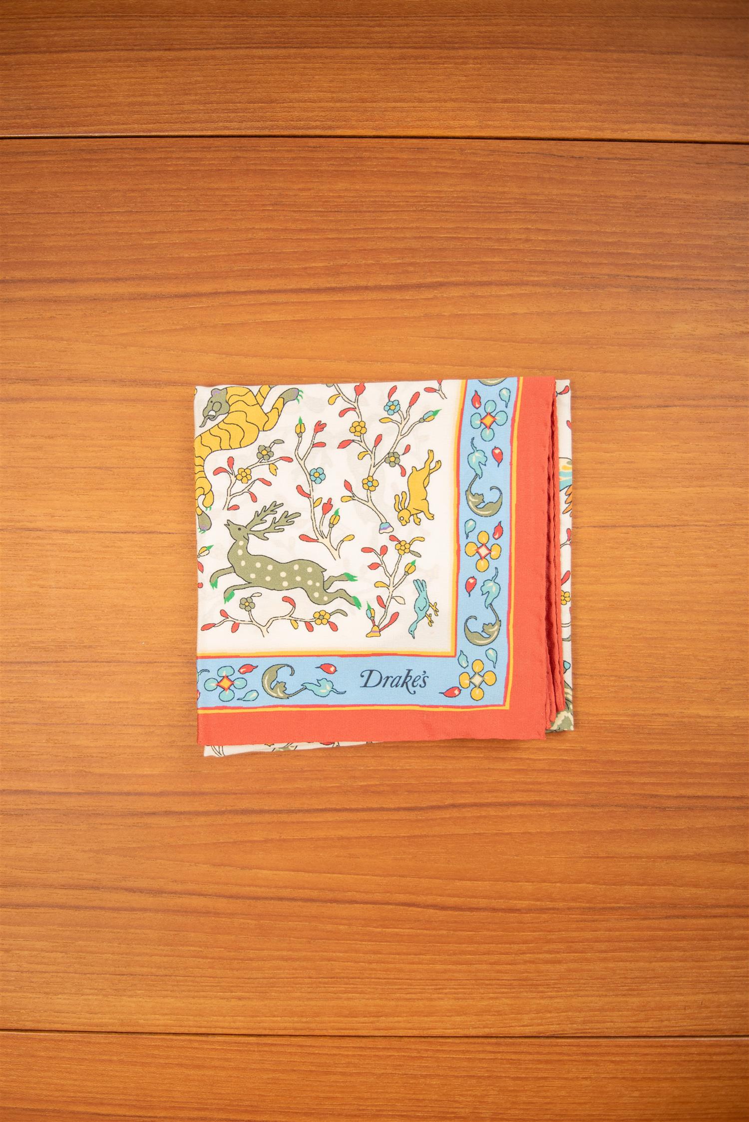 ECRU ANIMALS AND FLOWERS SILK BANDANA