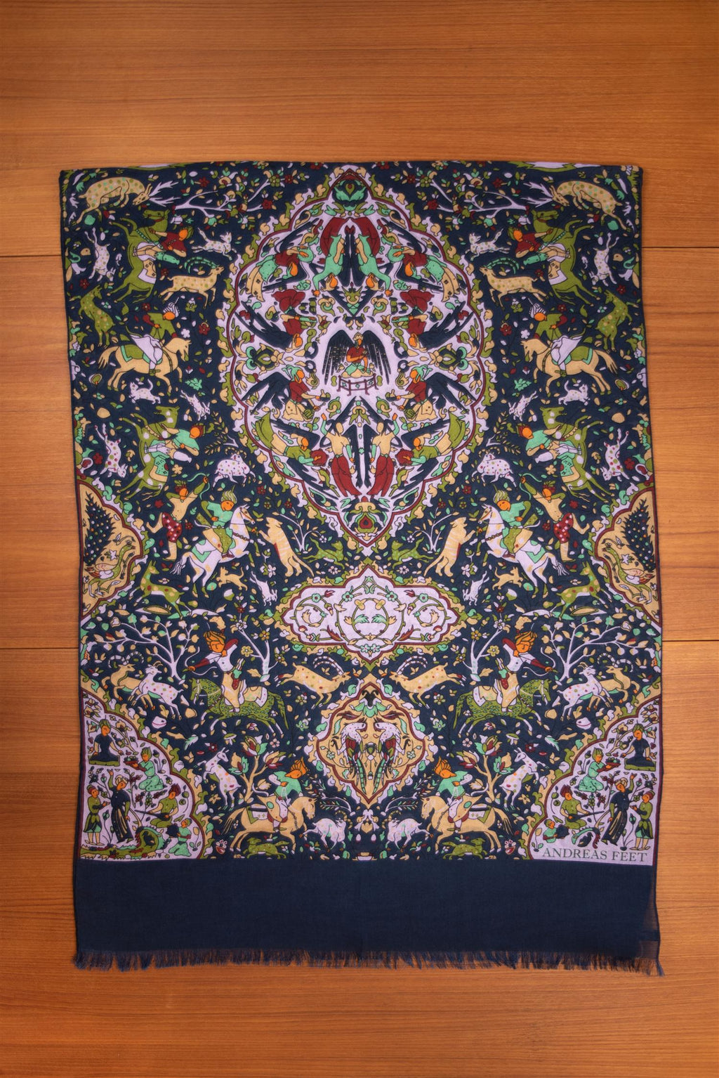 Navy & Lavender Forest Hunting Wool & Silk Scarf
