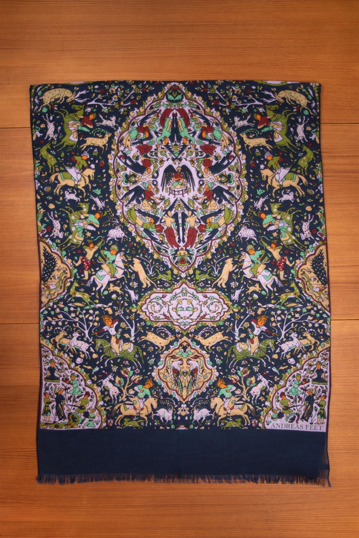 Navy & Lavender Forest Hunting Wool & Silk Scarf