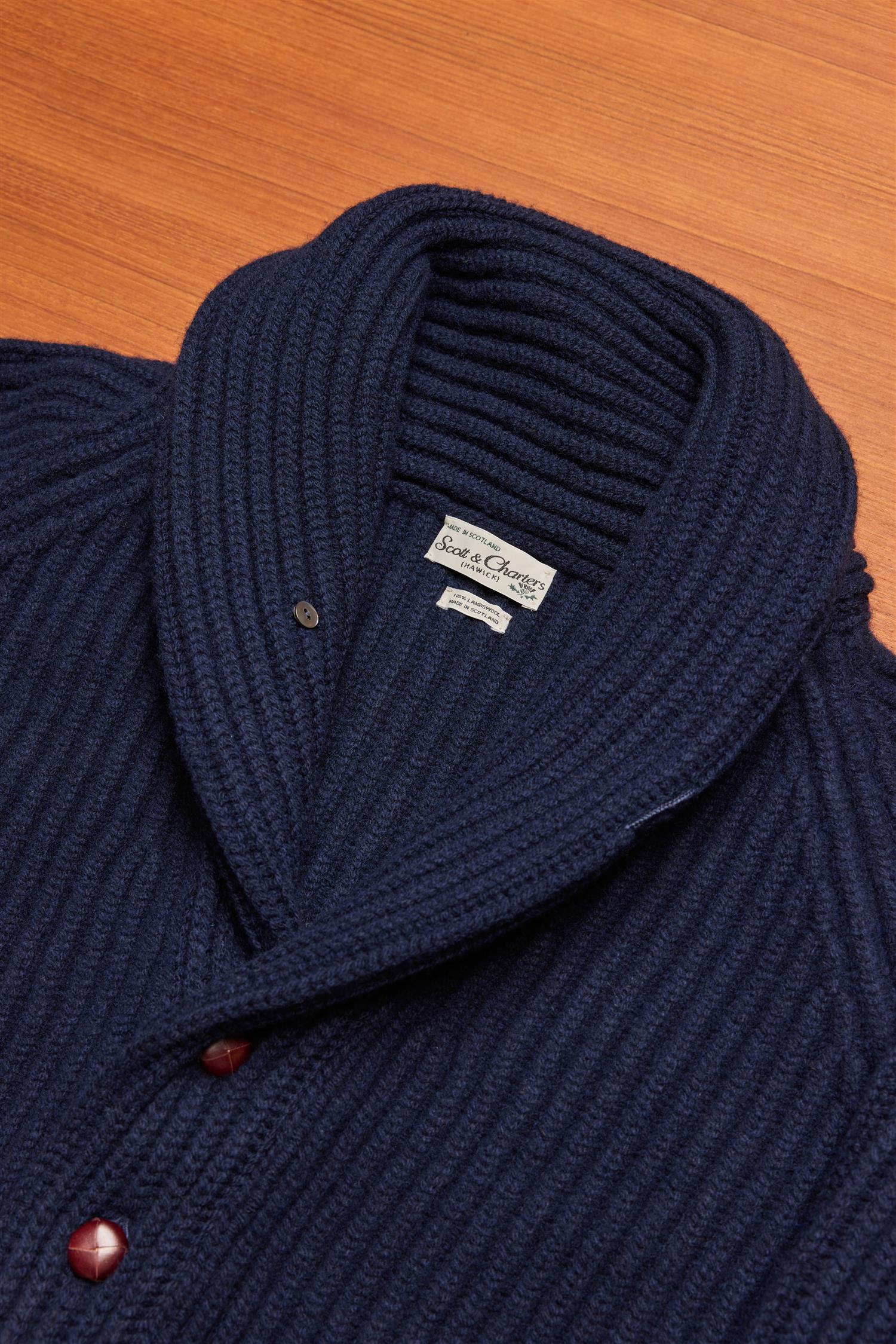 Navy Lambswool Shawl Cardigan