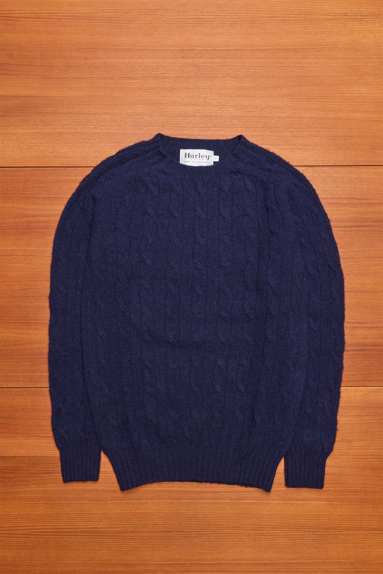 Navy Cable Knit Shetland Wool Jumper