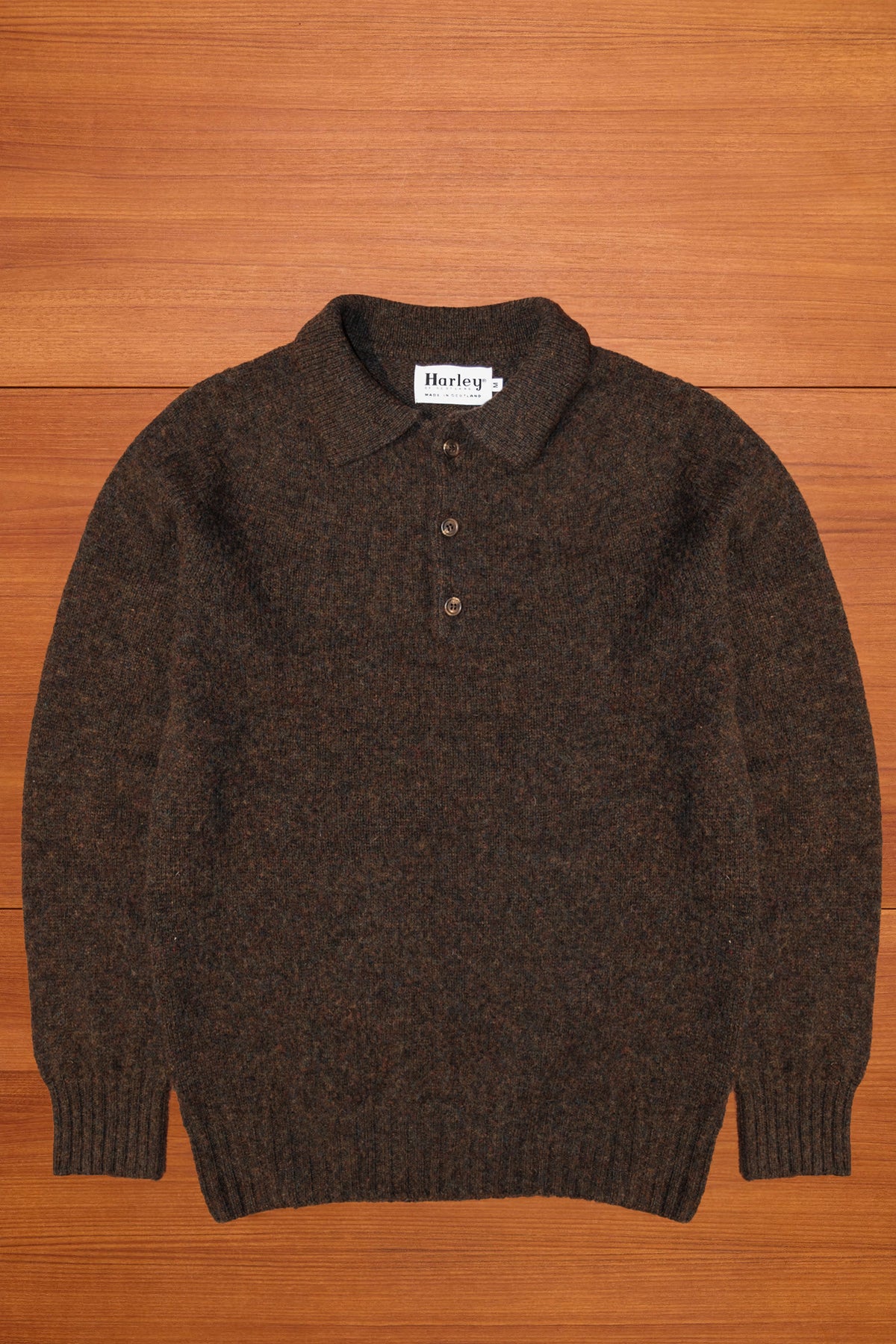 Brown Polo Neck Brushed Shetland Wool Jumper