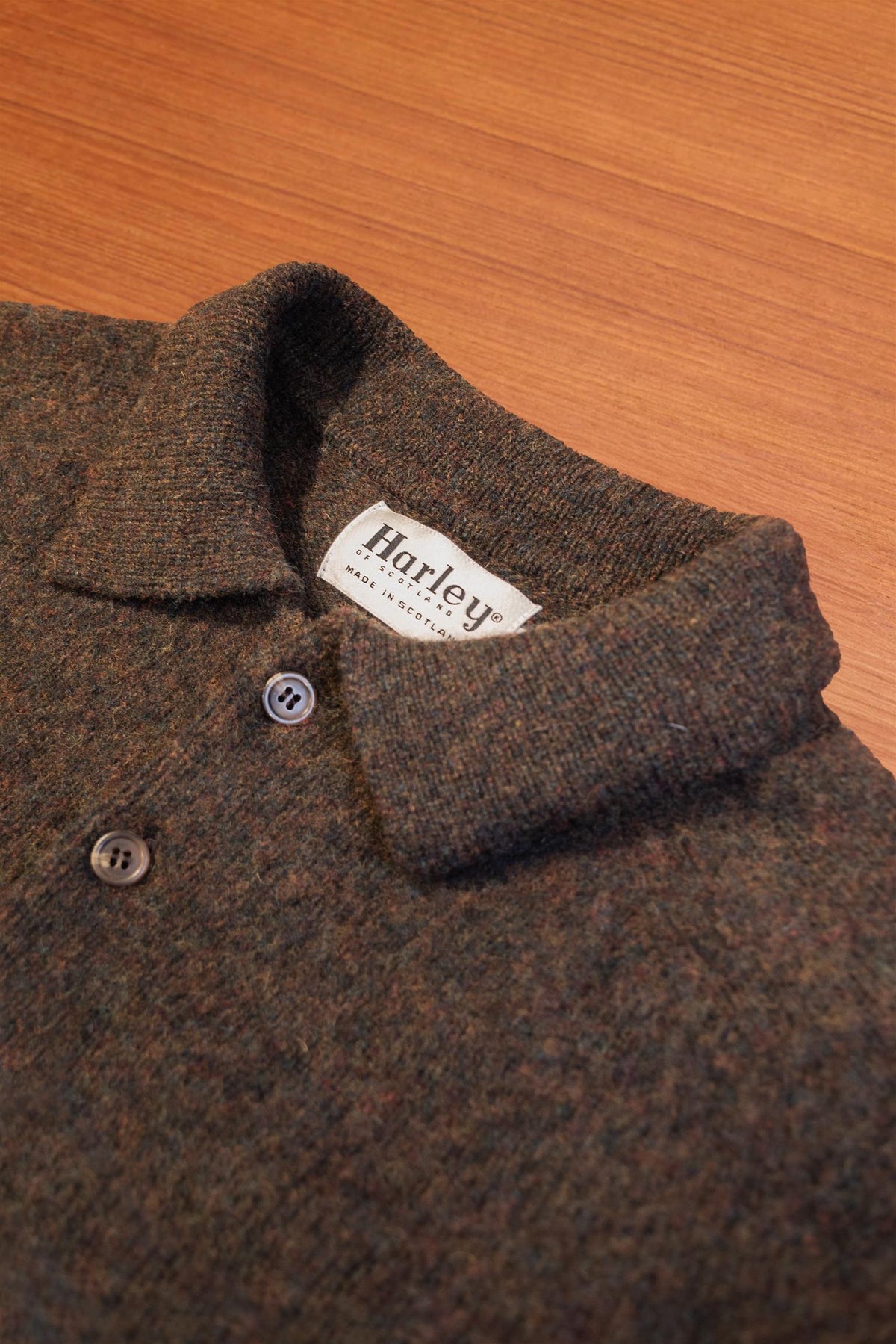 Brown Polo Neck Brushed Shetland Wool Jumper