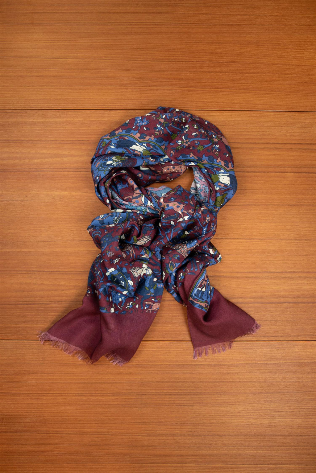 Burgundy Forest Hunting Wool & Silk Scarf