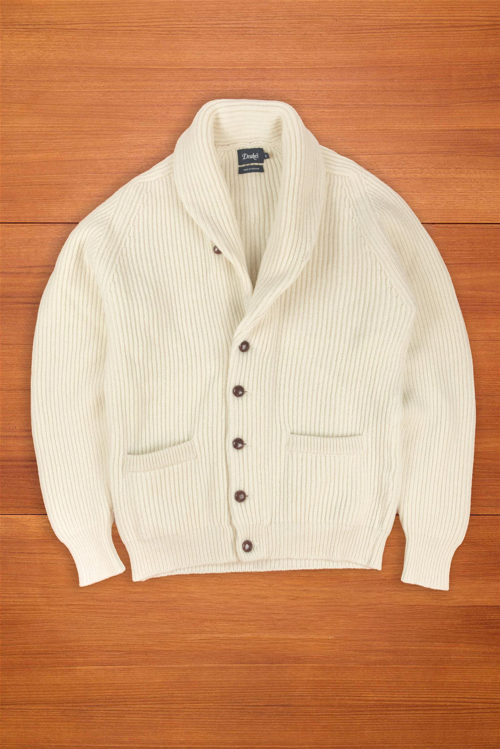 Ecru Lambswool Shawl Collar Cardigan