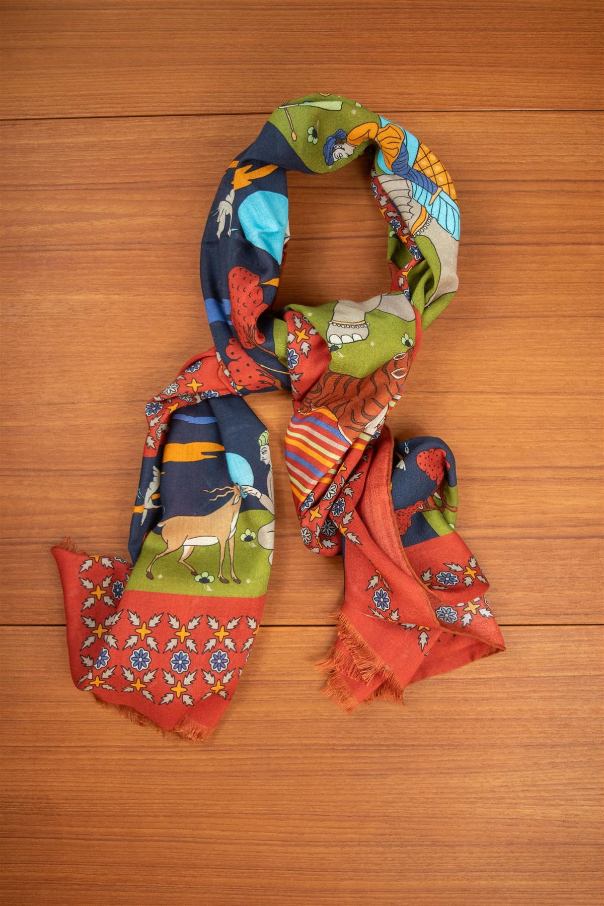 Orange Elephant Hunter Wool & Silk Scarf