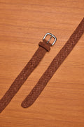 Dark Tan Braid Silver Buckle Suede Belt