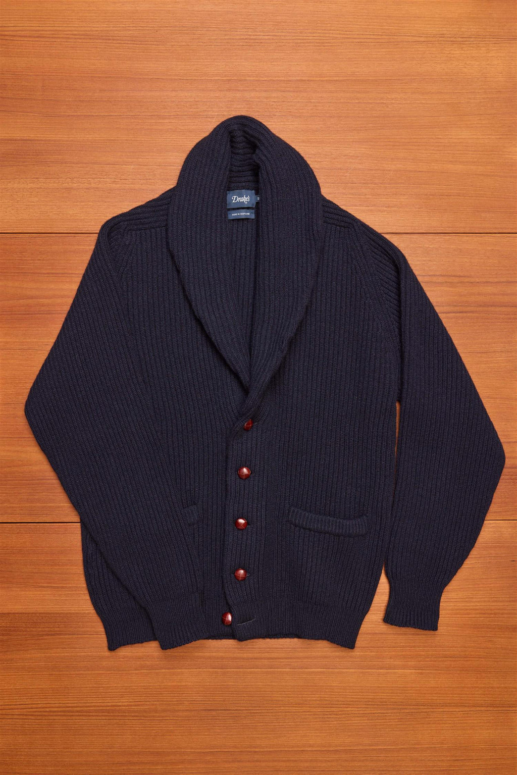 Navy Lambswool Shawl Collar Cardigan