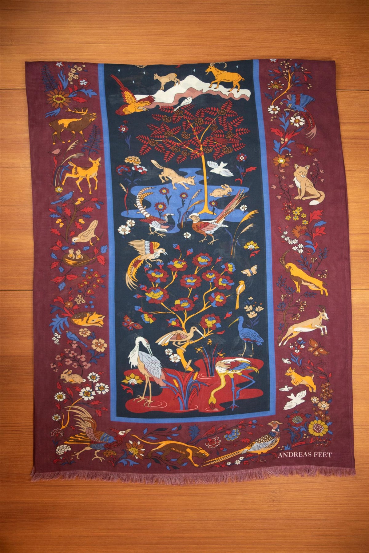Burgundy Tree Pond Wool & Silk Tubular Scarf