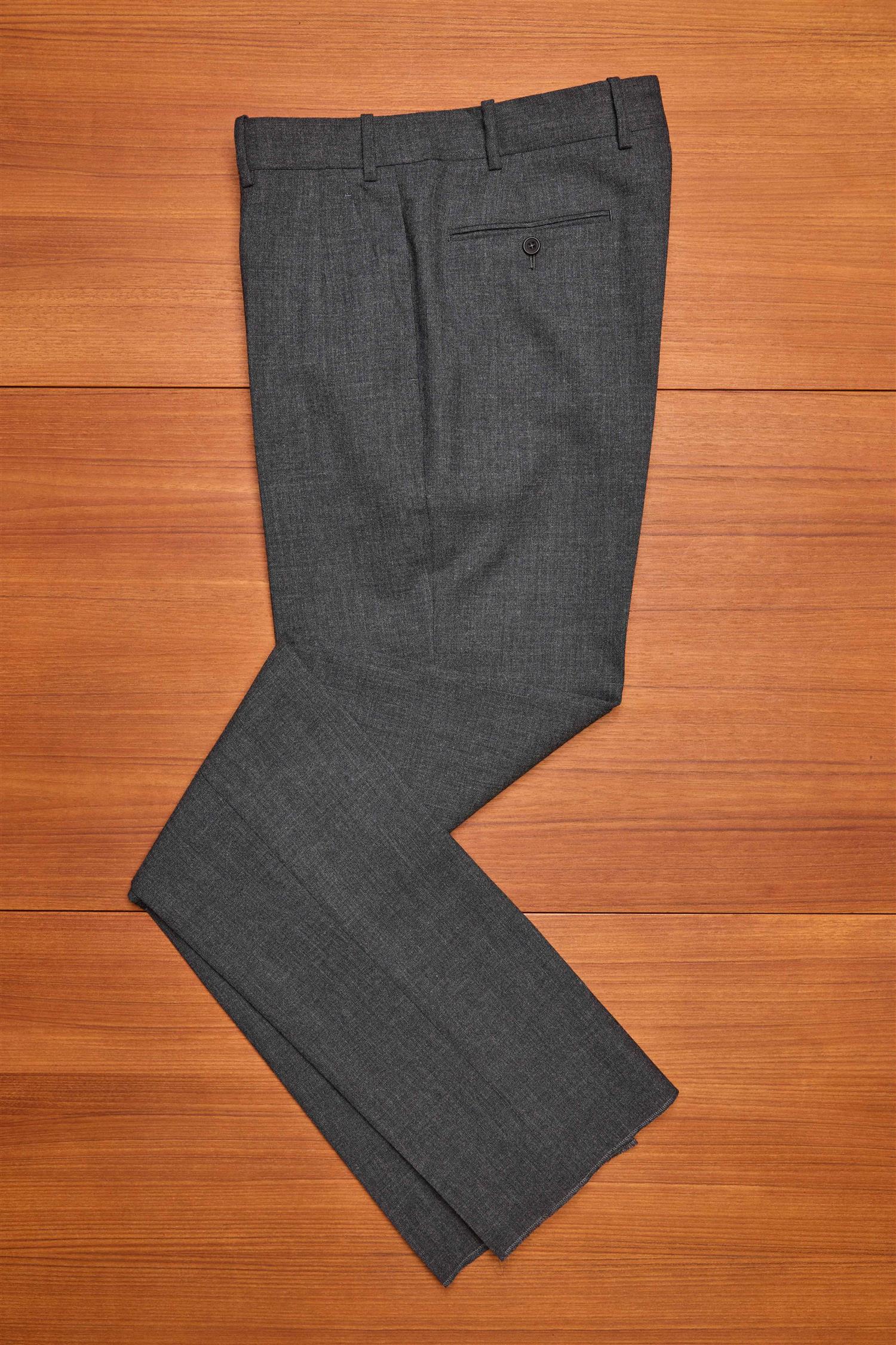 Foster Flat Front Grey Merino Wool Trouser