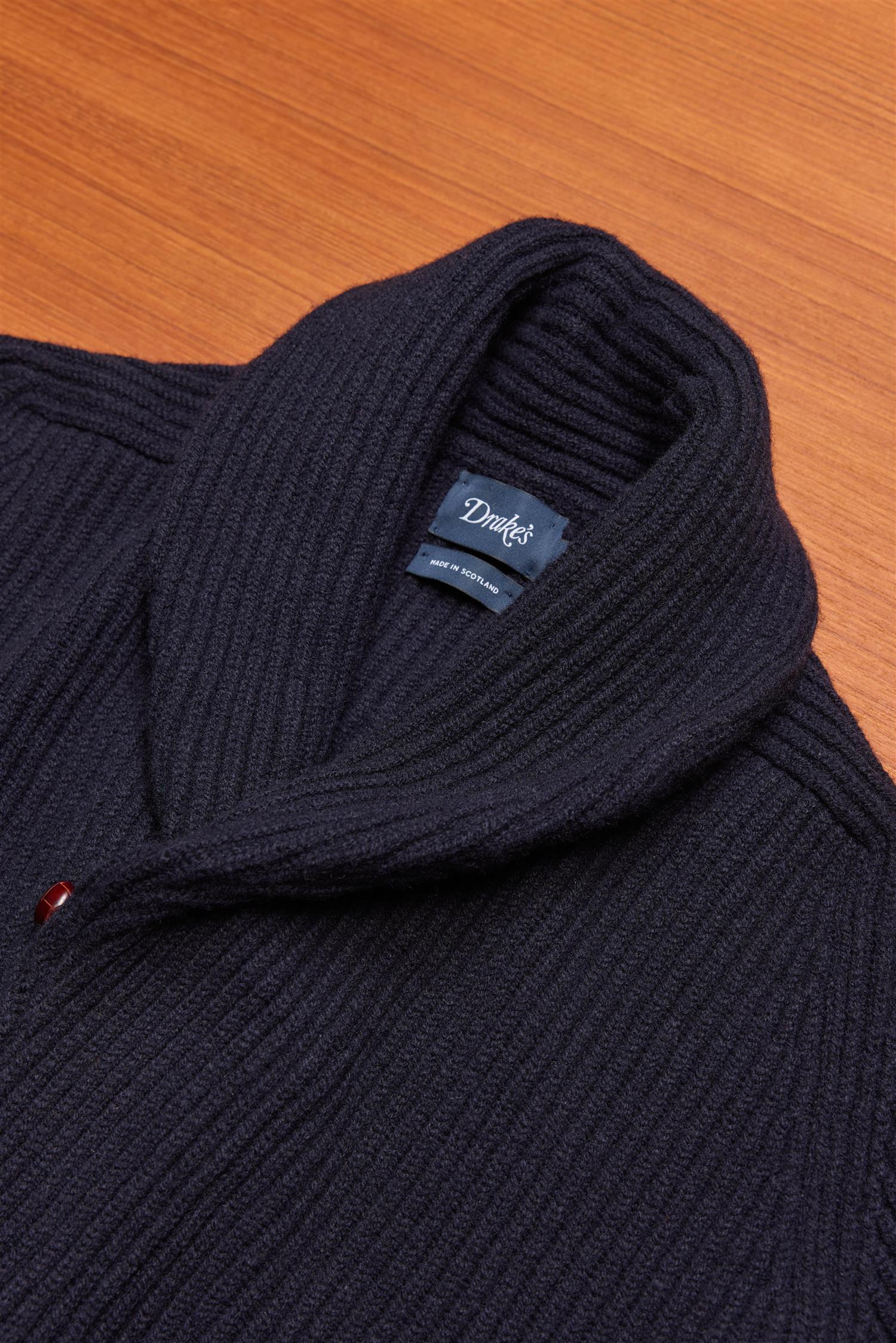 Navy Lambswool Shawl Collar Cardigan
