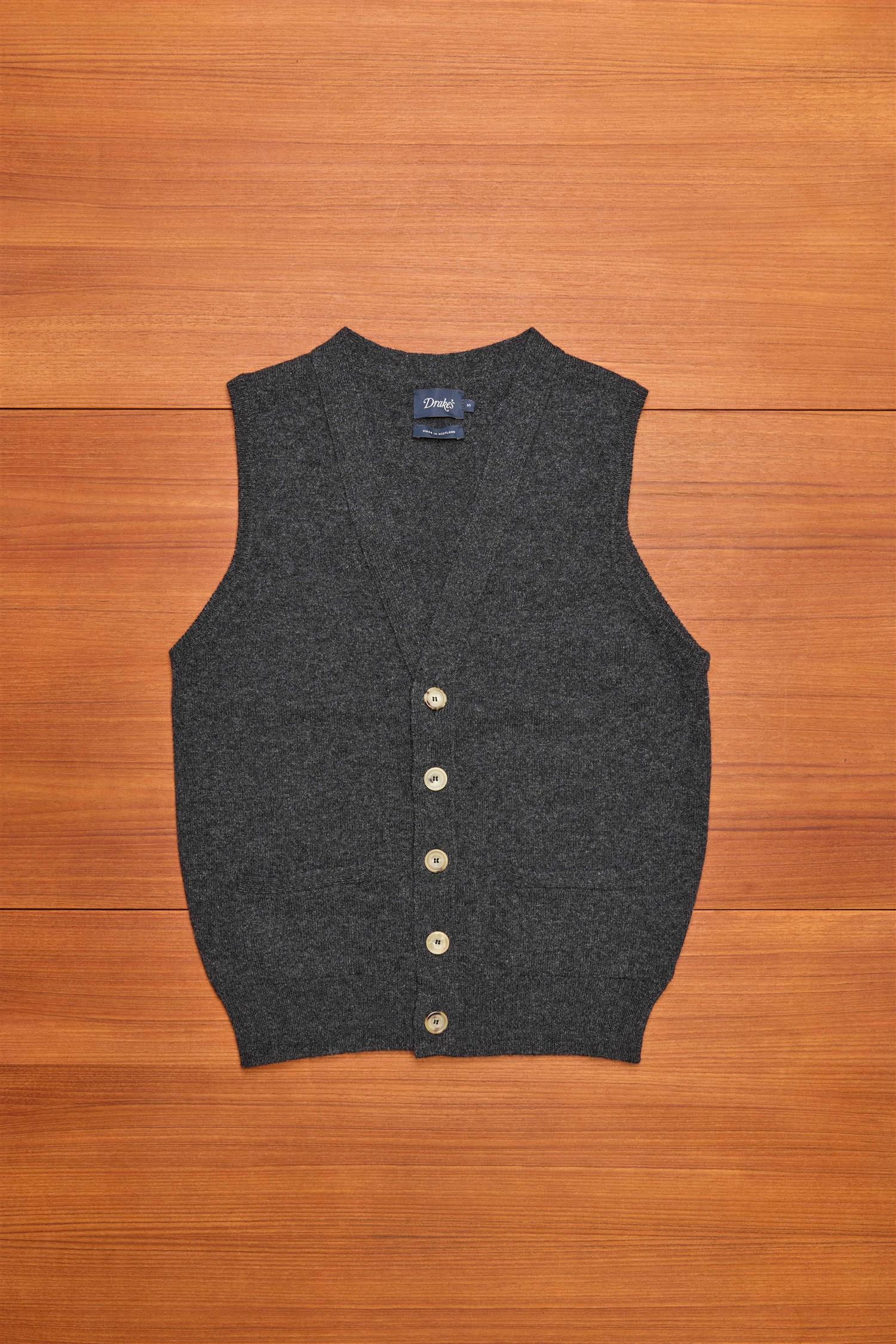 Charcoal Sleeveless Cardigan Lambswool